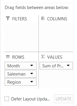PivotTable Fields Areas section