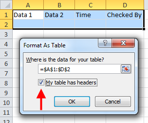 Format As Table dialog
