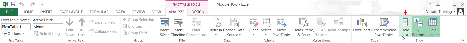 PivotTable Analize Menu