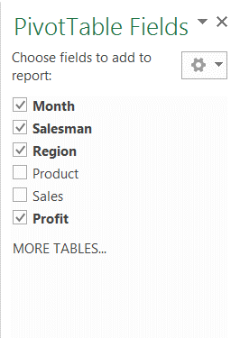 PivotTable Fields section