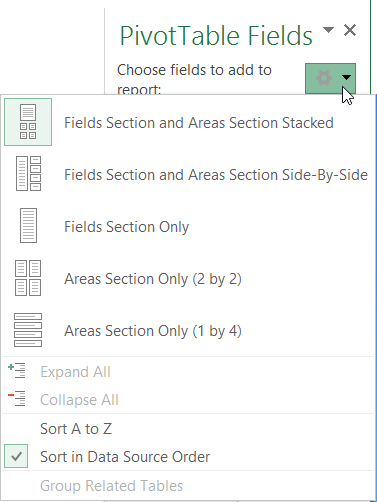 PivotTable Fields layout options