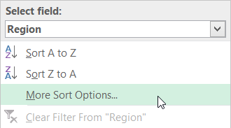 PivotTable More Sort Options