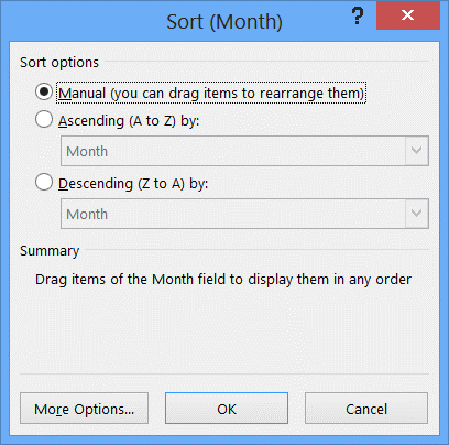 PivotTable Sort dialog