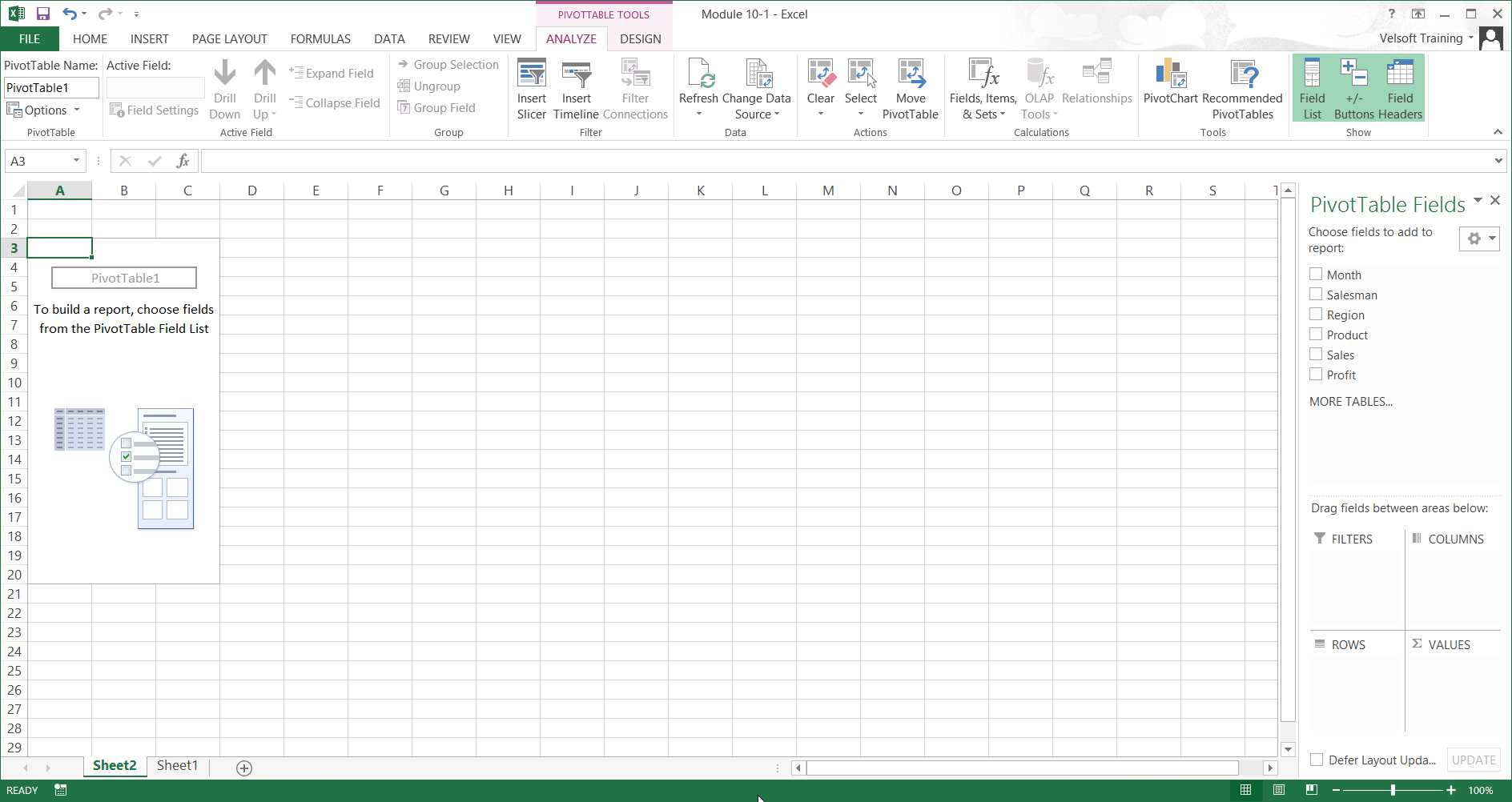 New PivotTable Worksheet