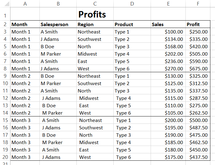 Sample Excel worksheet