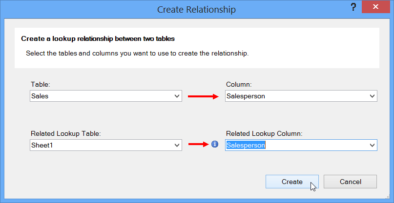 Create Relationship Dialog