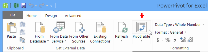 PowerPivot PivotTable menu