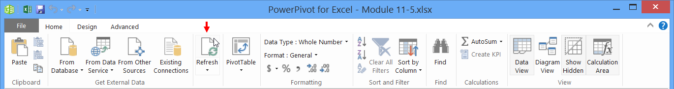 PowerPivot Refresh menu