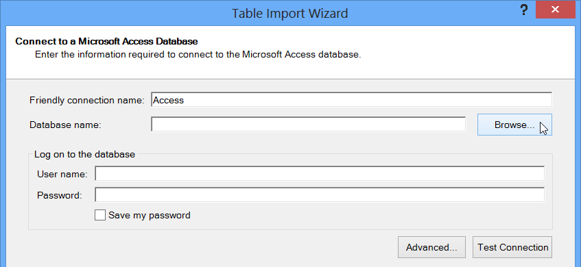 Table Import Wizard Dialog