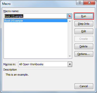 Macro Dialog Run Button